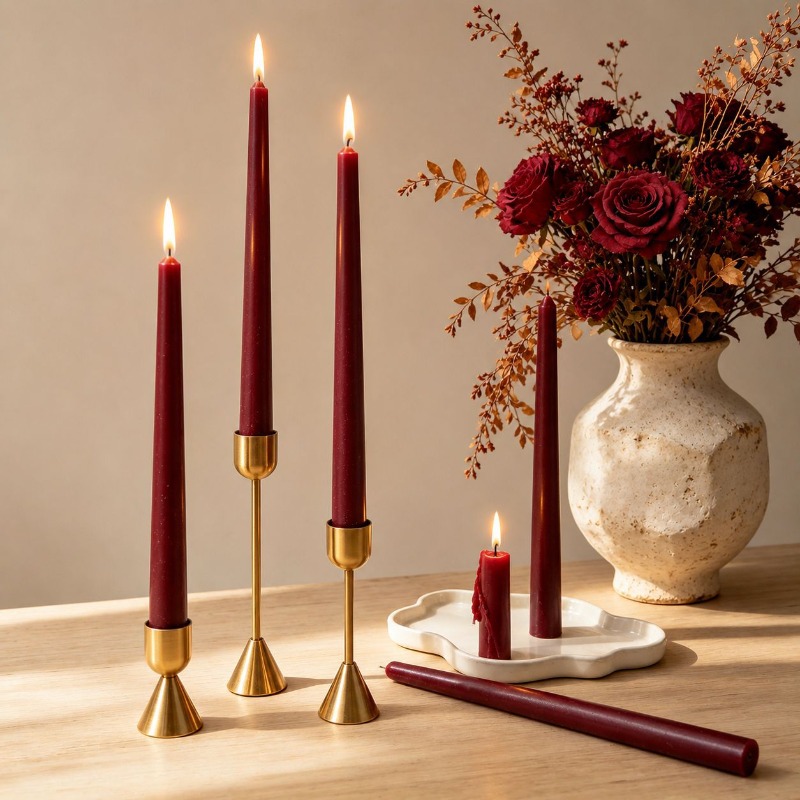 Burgundy Taper Candles, Long S - đánh giá và giá Soy Wax