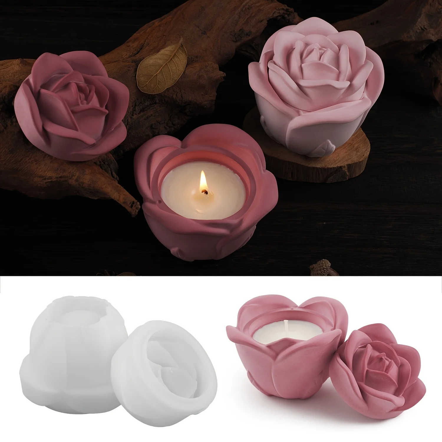 2-Piece Set Rose Shaped Silico - đánh giá và giá Candle Molds